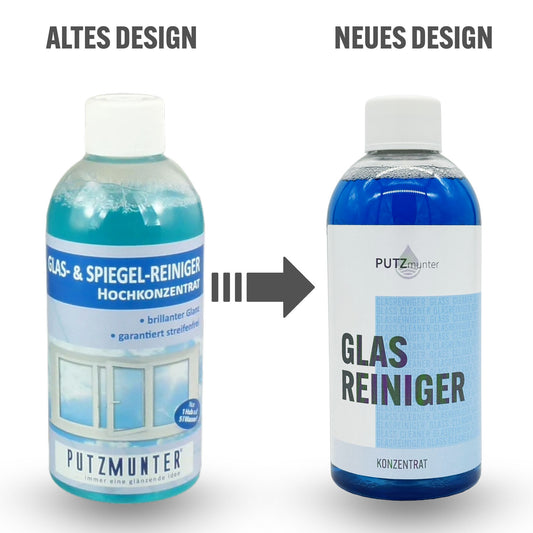 PUTZMUNTER Glasreiniger Hochkonzentrat – streifenfreier Glas- und Spiegelreiniger in 500 ml Flasche, ideal für Fenster, Spiegel und Hochglanzoberflächen – effektive Reinigung mit intensiver Fettlösekraft.