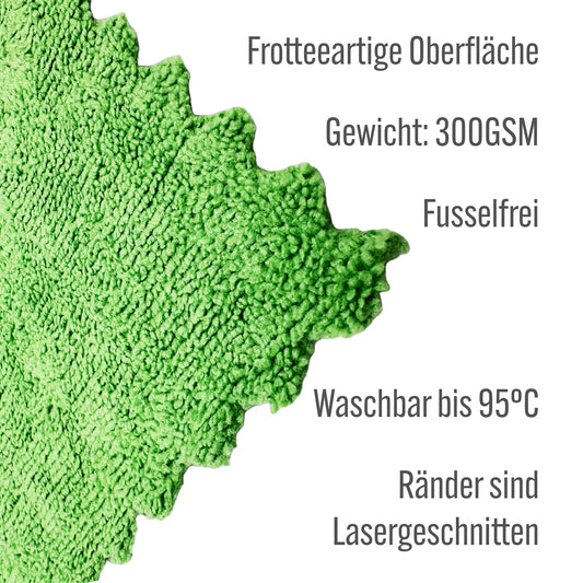 Grünes, randloses Microfaser-Wellentuch 30x30 cm, vielseitig, pflegeleicht, formstabil.